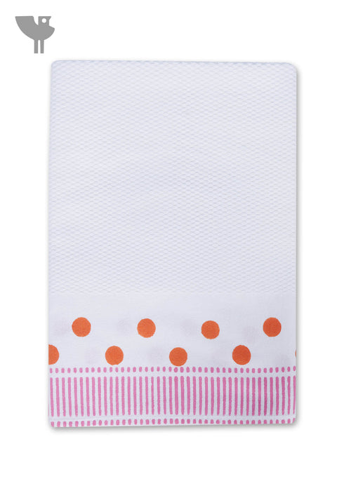 Handloom Cotton Hand Towel With Block Print Border